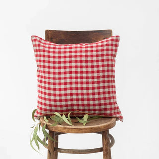 Red Gingham Linen Cushion Cover - Linen Tales B2B 