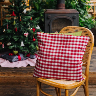 Red Gingham Linen Cushion Cover - Linen Tales B2B 