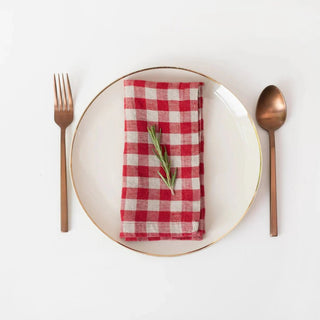 Red Gingham Linen Napkins Set of 2 - Linen Tales B2B 