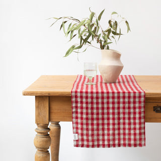 Red Gingham Linen Table Runner - Linen Tales B2B 