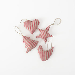Red Natural Stripes Christmas Tree Decorations Set of 4 - Linen Tales B2B 1