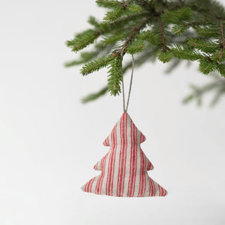 Red Natural Stripes Christmas Tree Decorations Set of 4 - Linen Tales B2B 2