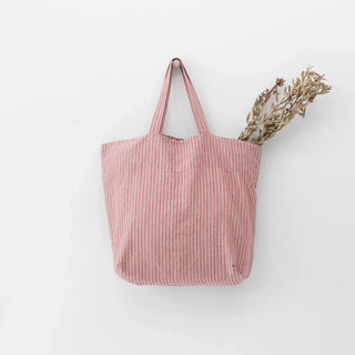Red Natural Stripes Linen Big Bag - Linen Tales B2B 