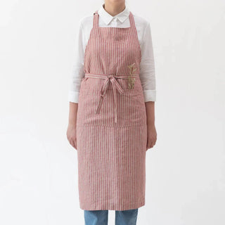 Red Natural Stripes Linen Chef Apron - Linen Tales B2B 