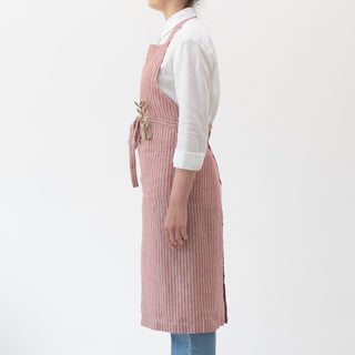 Red Natural Stripes Linen Chef Apron - Linen Tales B2B 