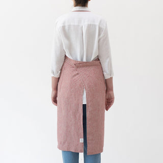 Red Natural Stripes Linen Chef Apron - Linen Tales B2B 3