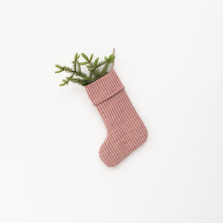 Red Natural Stripes Linen Christmas Stocking - Linen Tales USA 3