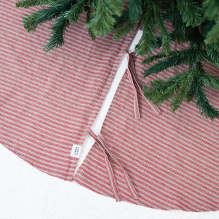Red Natural Stripes Linen Christmas Tree Skirt - Linen Tales B2B 3