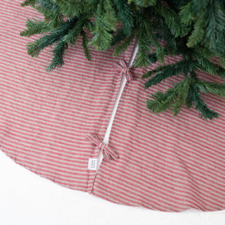 Red Natural Stripes Linen Christmas Tree Skirt - Linen Tales USA 5