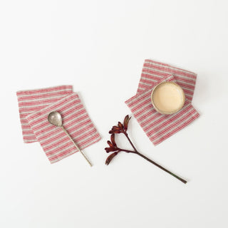 Red Natural Stripes Linen Coasters Set of 4 - Linen Tales B2B 