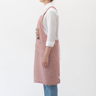 Red Natural Stripes Linen Crossback Apron - Linen Tales B2B 