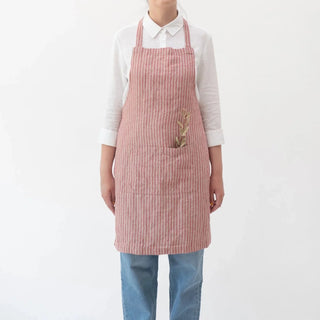 Red Natural Stripes Linen Daily Apron - Linen Tales B2B 