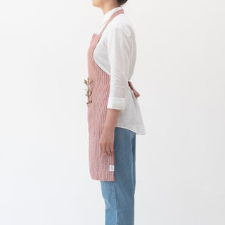 Red Natural Stripes Linen Daily Apron - Linen Tales B2B 