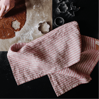 Red Natural Stripes Linen Kitchen Towel - Linen Tales B2B 3