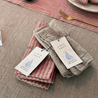 Red Natural Stripes Linen Napkins Set of 2 - Linen Tales B2B 