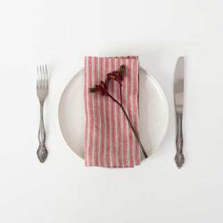 Red Natural Stripes Linen Napkins Set of 2 - Linen Tales B2B 