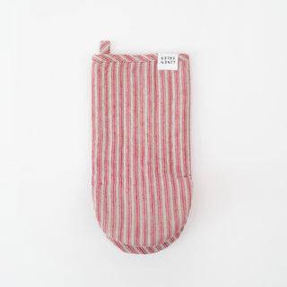 Red Natural Stripes Linen Oven Mitt - Linen Tales B2B 