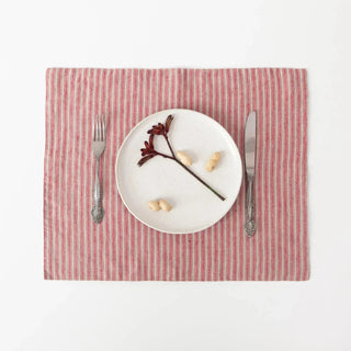 Red Natural Stripes Linen Placemat - Linen Tales B2B 1