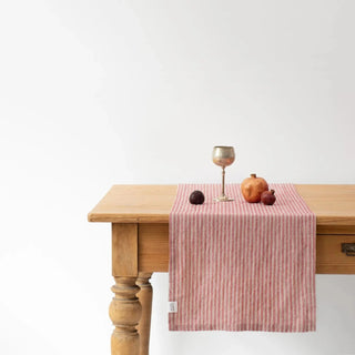 Red Natural Stripes Linen Table Runner - Linen Tales B2B 