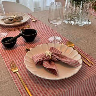 Red Natural Stripes Linen Table Runner - Linen Tales B2B 