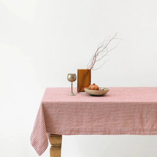 Red Natural Stripes Linen Tablecloth - Linen Tales B2B 