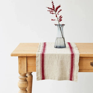 Red Stripe Vintage Linen Table Runner - Linen Tales B2B 