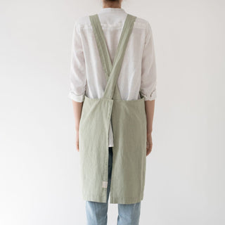 Sage Linen Crossback Apron - Linen Tales B2B 