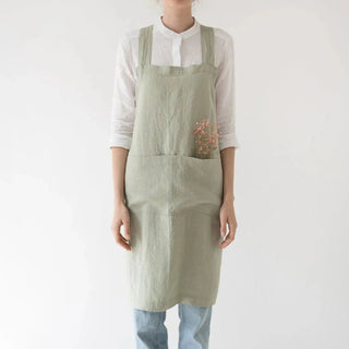 Sage Linen Crossback Apron - Linen Tales B2B 