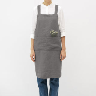 Stone Linen Crossback Apron - Linen Tales B2B 