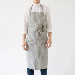 Thin Black Stripes Linen Chef Apron - Linen Tales B2B 