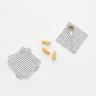 Thin Black Stripes Linen Coasters Set of 4 - Linen Tales B2B 