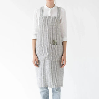 Thin Black Stripes Linen Crossback Apron - Linen Tales B2B 