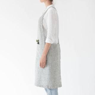 Thin Black Stripes Linen Crossback Apron - Linen Tales B2B 