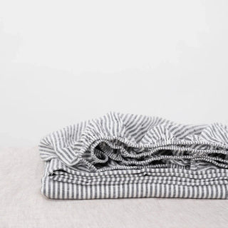 Thin Black Stripes Linen Fitted Sheet - Linen Tales B2B 