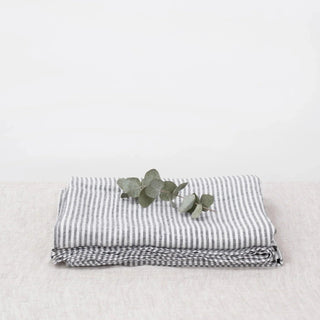 Thin Black Stripes Linen Flat Sheet - Linen Tales B2B 