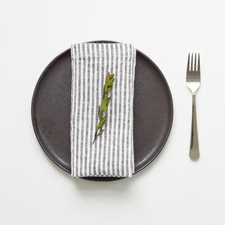 Thin Black Stripes Linen Napkins Set of 2 - Linen Tales B2B 