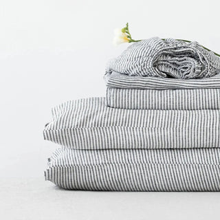 Thin Black Stripes Linen Sheet Set - Linen Tales B2B 1