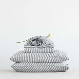 Thin Black Stripes Linen Sheet Set - Linen Tales 2