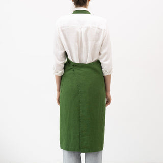 True Green Linen Crossback Apron - Linen Tales USA 3