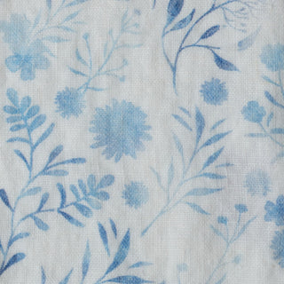 Unwashed White Botanical Blue Linen Fabric 185 g/sq.m - Linen Tales B2B 