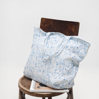 White Botanical Blue Linen Big Bag - Linen Tales B2B 