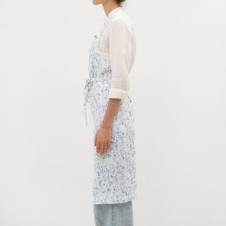 White Botanical Blue Linen Chef Apron - Linen Tales B2B 3