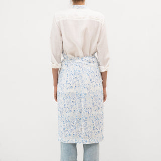 White Botanical Blue Linen Chef Apron - Linen Tales B2B 