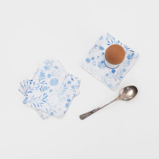 White Botanical Blue Linen Coasters Set of 4 - Linen Tales B2B 