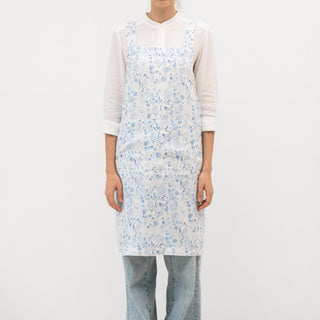 White Botanical Blue Linen Crossback Apron - Linen Tales B2B 