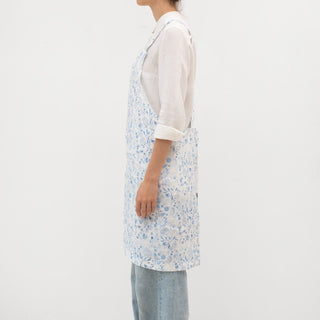 White Botanical Blue Linen Crossback Apron - Linen Tales B2B 3