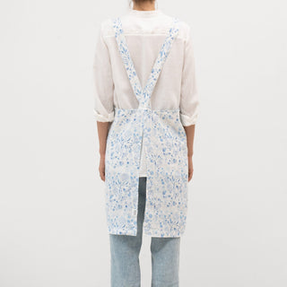 White Botanical Blue Linen Crossback Apron - Linen Tales B2B 
