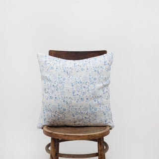White Botanical Blue Linen Cushion Cover - Linen Tales B2B 