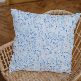 White Botanical Blue Linen Cushion Cover - Linen Tales B2B 