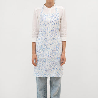White Botanical Blue Linen Daily Apron - Linen Tales B2B 